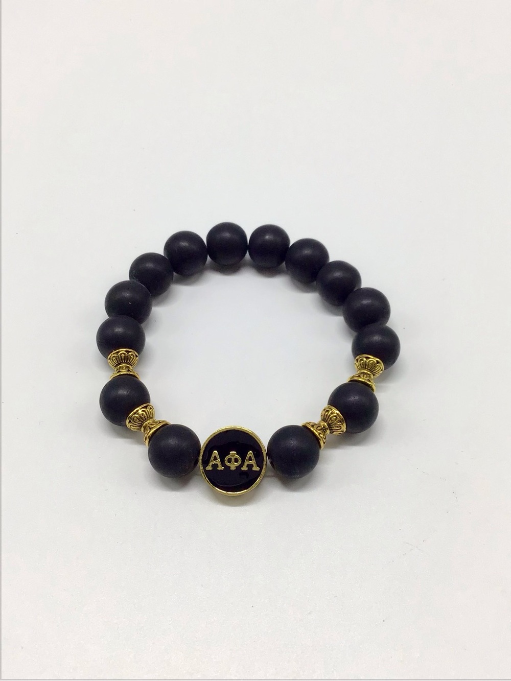 Alpha Phi Alpha Black & Gold Beaded Stretch Bracelet